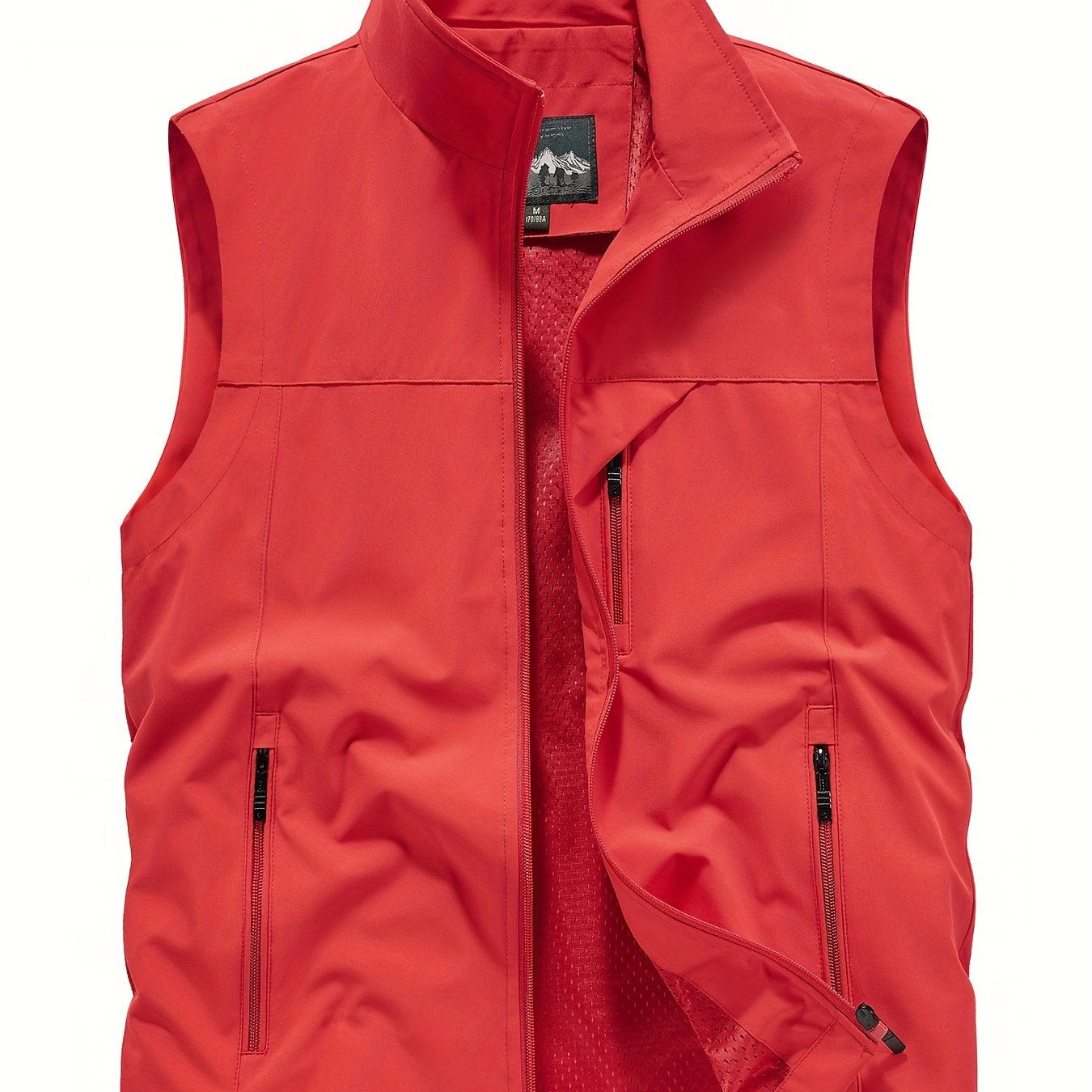 Men's Polyester Sleeveless Jacket with Zipper Pockets Stand Collar for Outdoor Activities