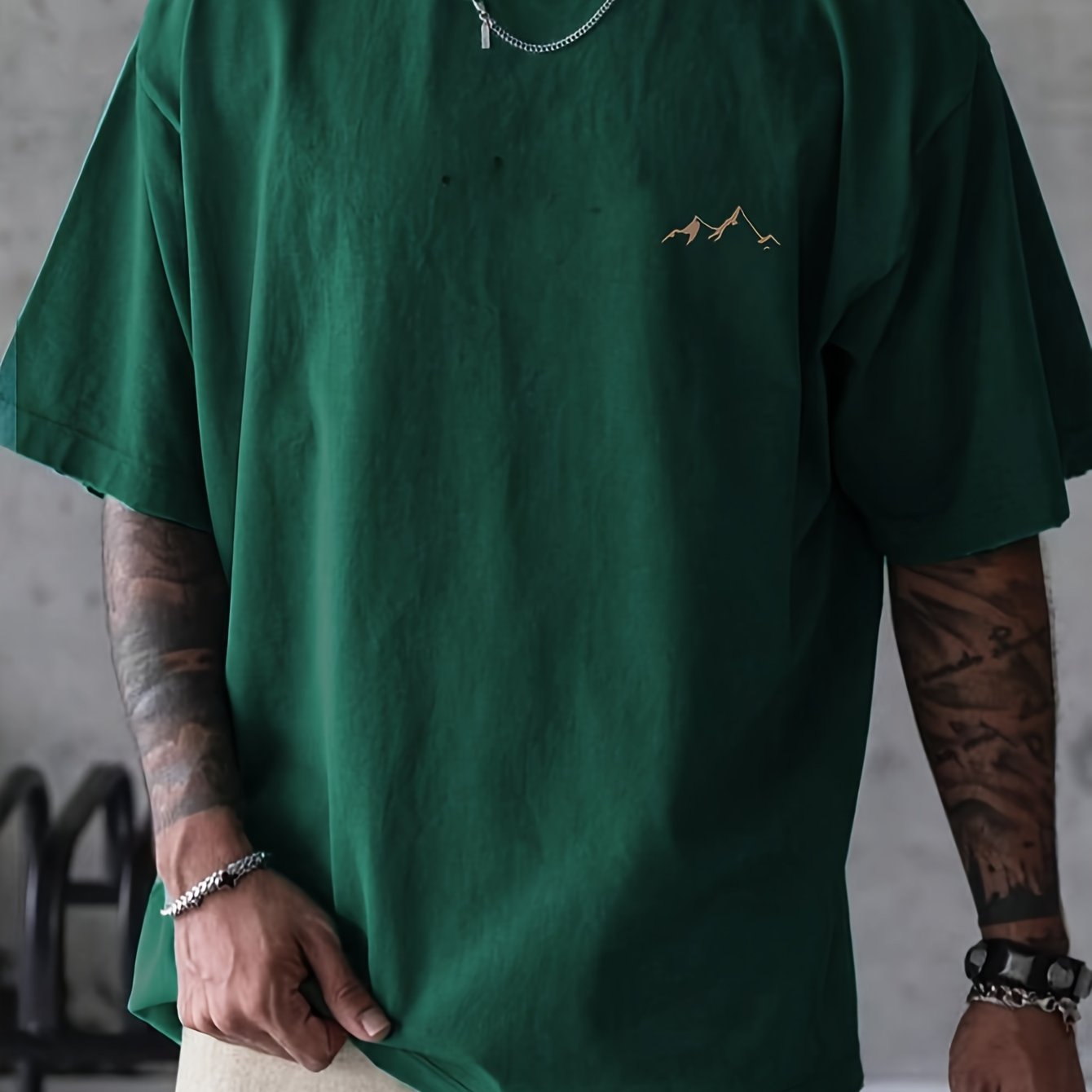 Men's Polyester Crew Neck T-Shirt Short Sleeve Geometric Mountain Embroidery Summer