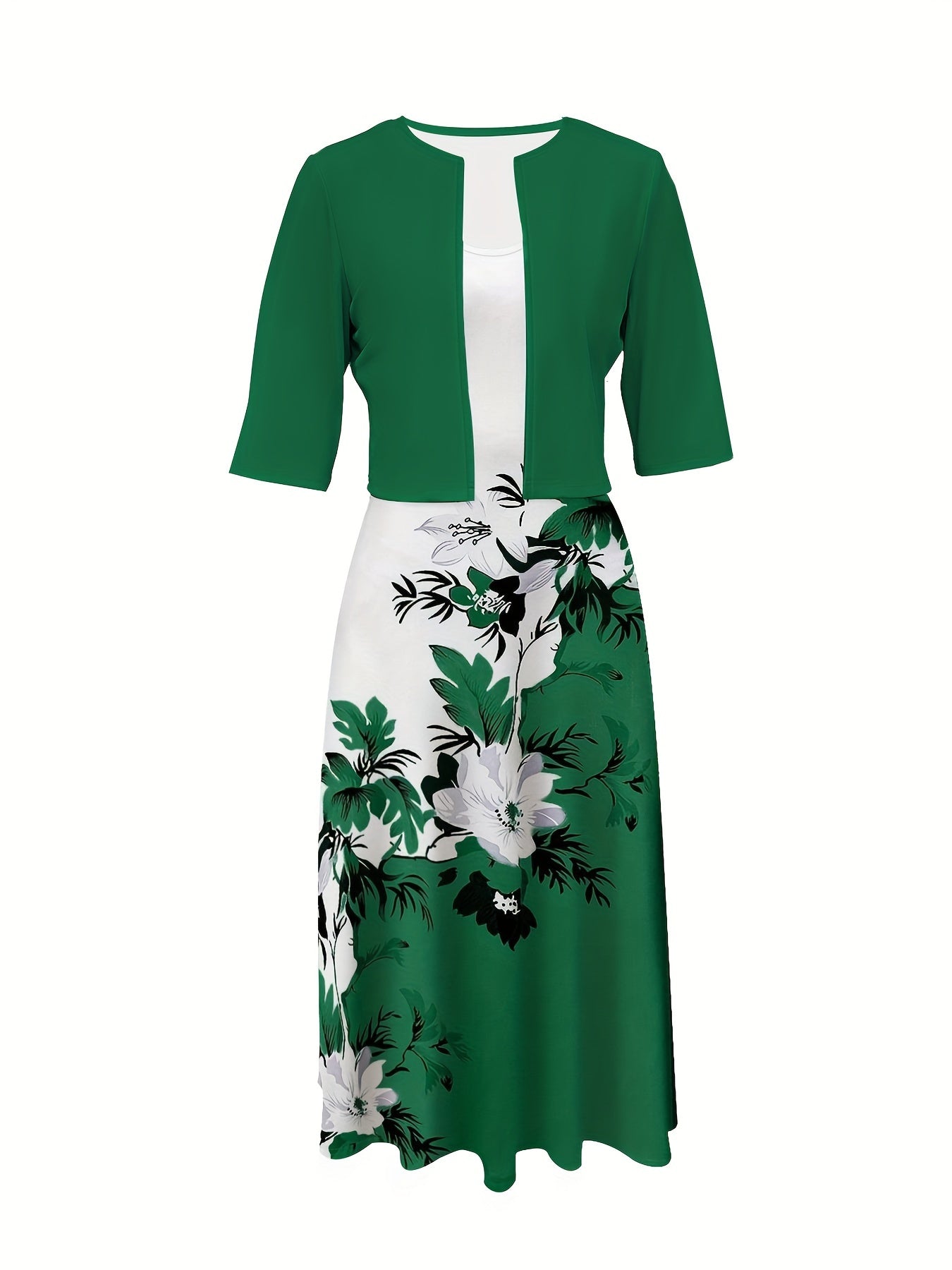 Women's Floral Print Dress Set with Cardigan and Sleeveless Cami for Spring Summer