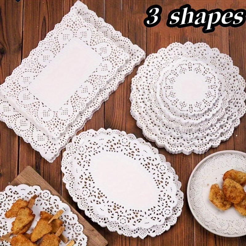 50 Pieces Lace Paper Oil Absorption Pads Cake Baking Pizza Food Pads in 3 Shapes