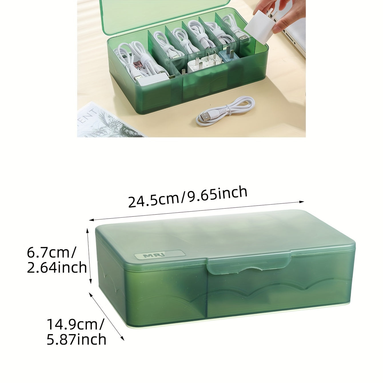 Desk Organizer Storage Box with Grids and Lid for Cables Chargers Batteries and Accessories