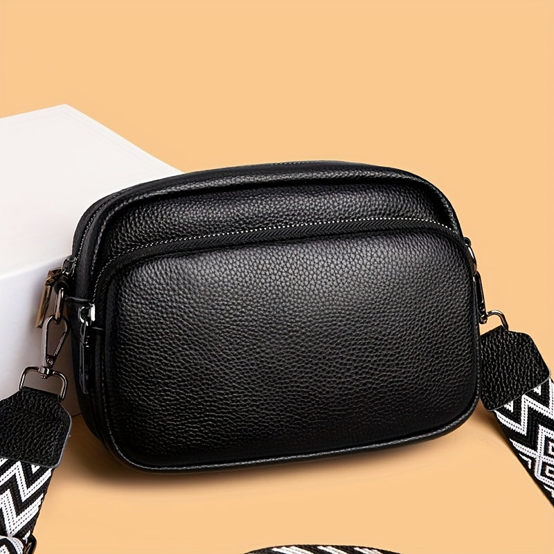 Women's Crossbody Bag with Adjustable Geometric Pattern Strap PU Zipper Closure
