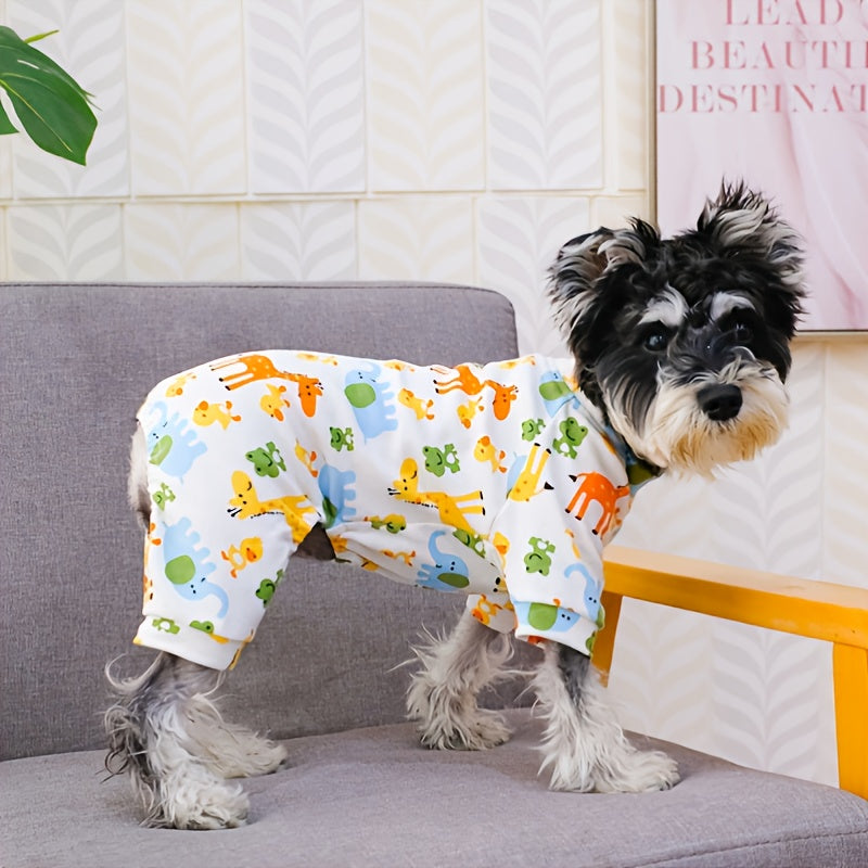 Dog Pajamas Small Breed Cozy Polyester Knit Cartoon Animal Print Pullover All-Season