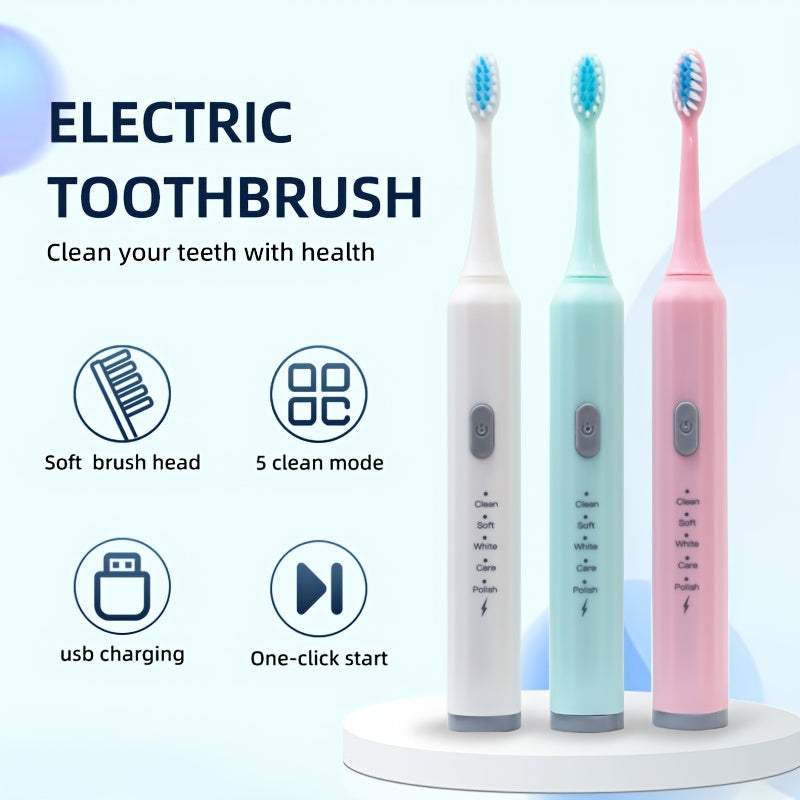 Rechargeable Electric Toothbrush with 7 Brush Heads, Soft Bristles for Home Use