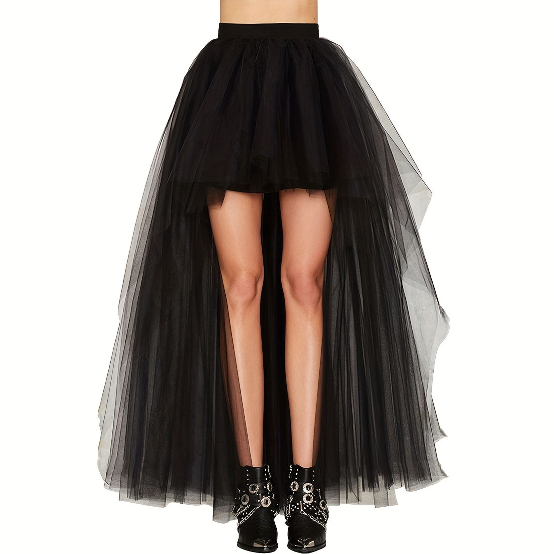 High-Waisted Sheer Tulle Skirt with Four Layers Romantic Ballet Skirt for Weddings