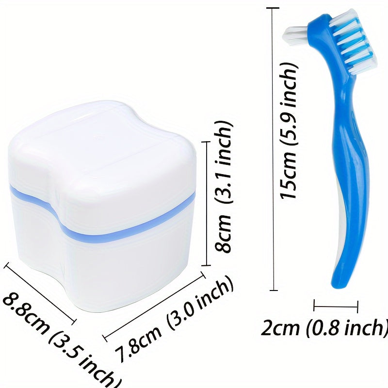 Portable Denture Storage Case with Strainer for Cleaning False Teeth Travel Use