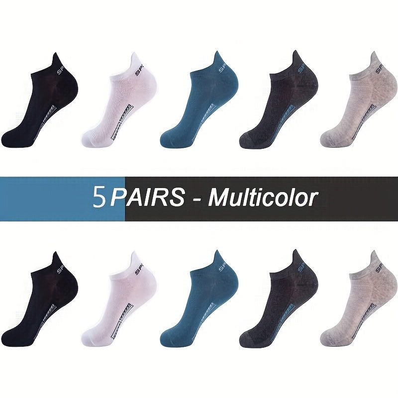 Men's Cotton Ankle Socks 5 Pairs Breathable Moisture-Wicking Summer Casual