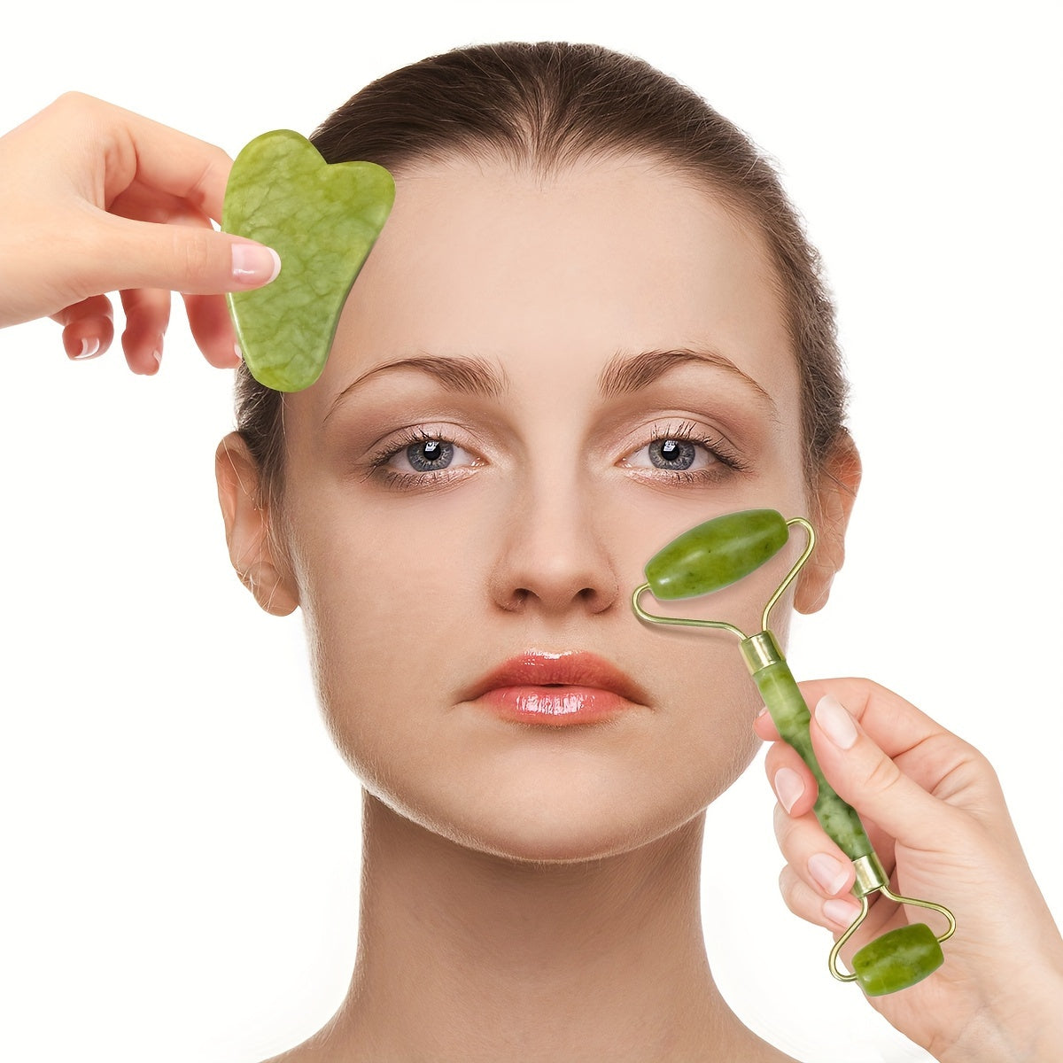 1/2 dona Tabiiy Jade Gua Sha Massaj Asboblari To'plami, Qo'l bilan yuzni aylantiruvchi, Ona va Qiz do'sti uchun ajoyib 14-fevral sovg'asi