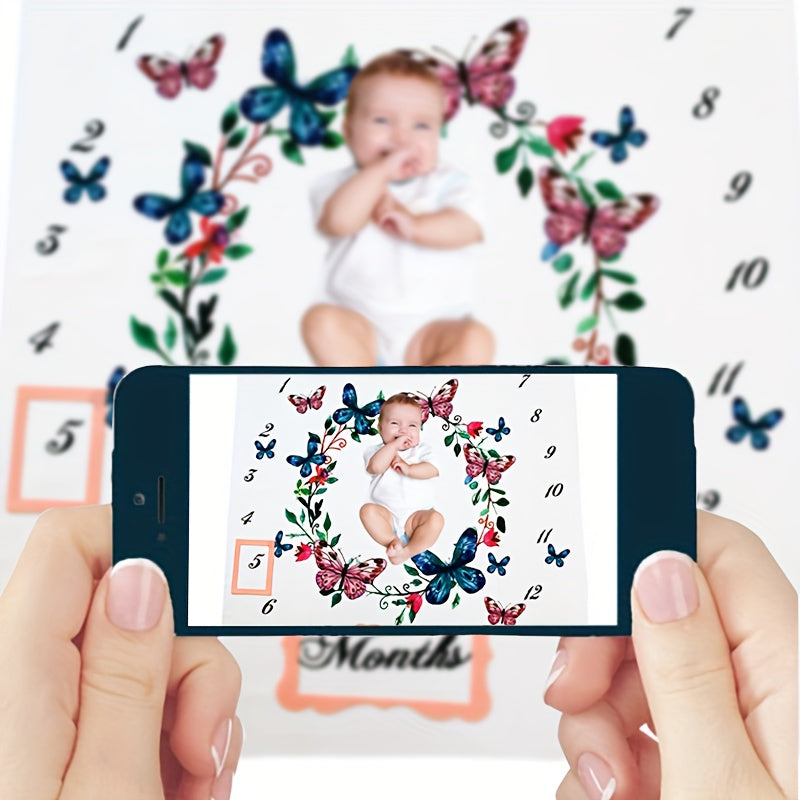 Baby Blanket for Creative Photography Props Soft White Polyester Monthly Growth Record for Kids