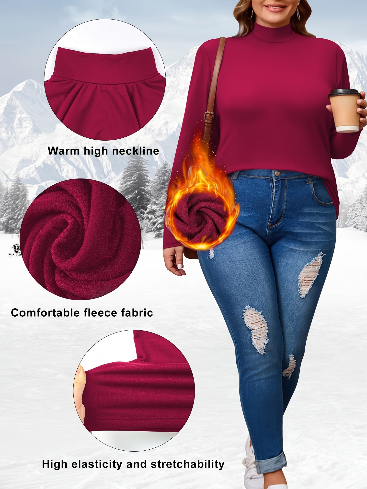 Women's Plus Size Turtleneck Sweater Knit Fleece Warm Long Sleeve Fall Winter