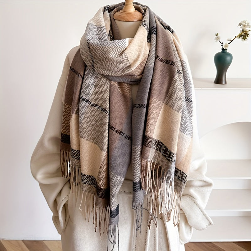 Ayollar uchun faux kaşmirli plaid tassel sharf qish uchun issiq va qulay sovgʻa