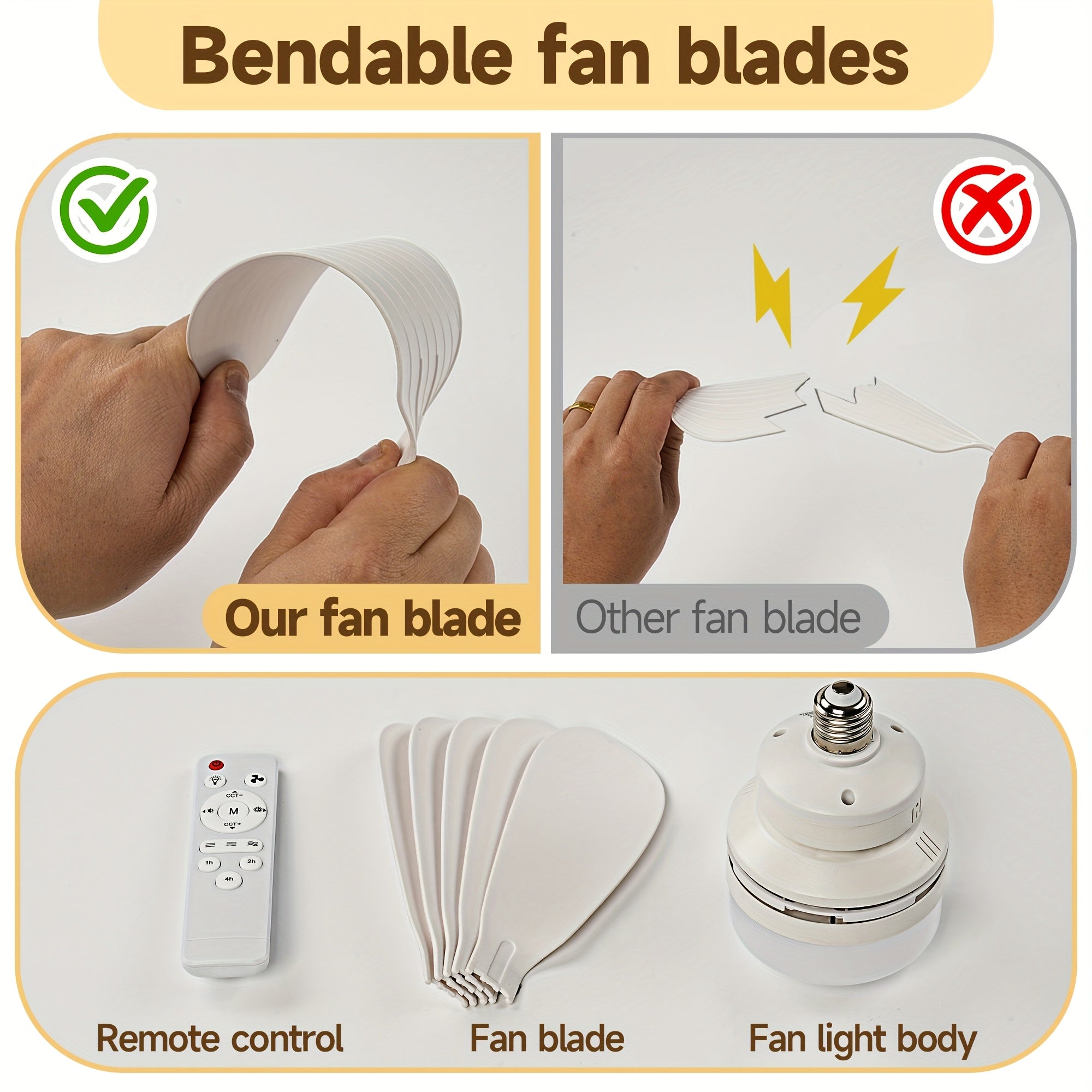 E27 E26 Socket Ceiling Fan Light with Remote 41.91cm Screw Fan 5 Blades 3 Speeds Dimmable LED