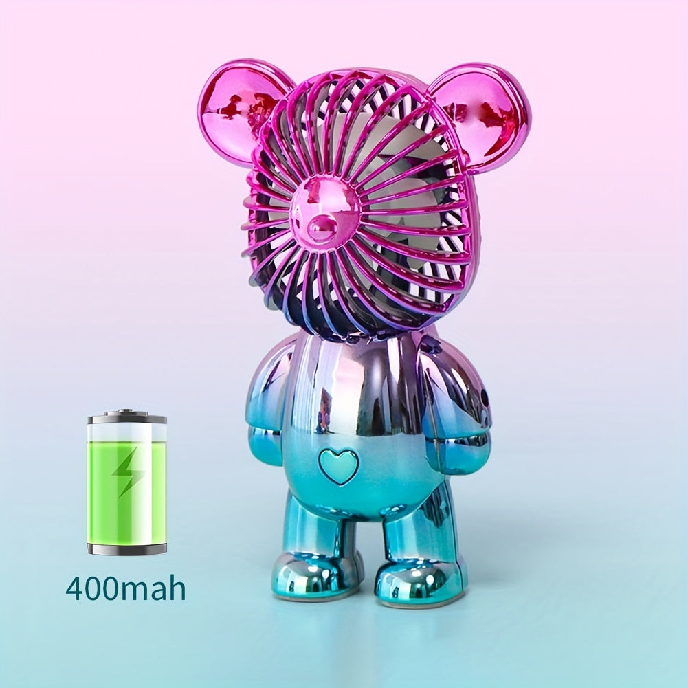 Electroplated Bear Handheld Fan 5.51 Inch Portable Personal Cooling Fan