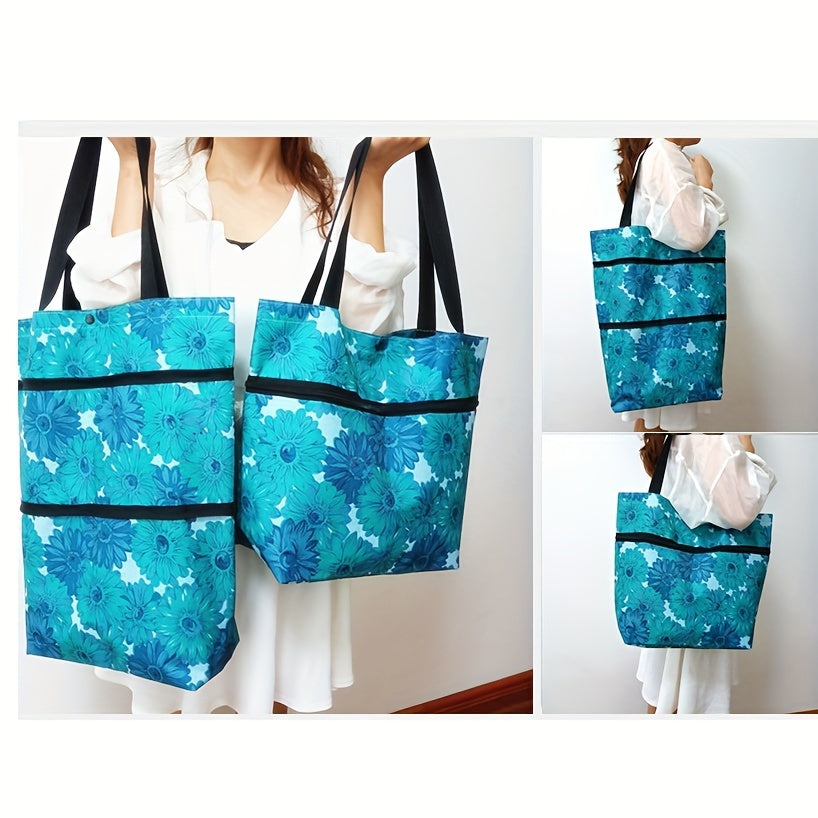 Reusable Shopping Cart with Wheels Large Capacity Foldable Oxford Cloth Green