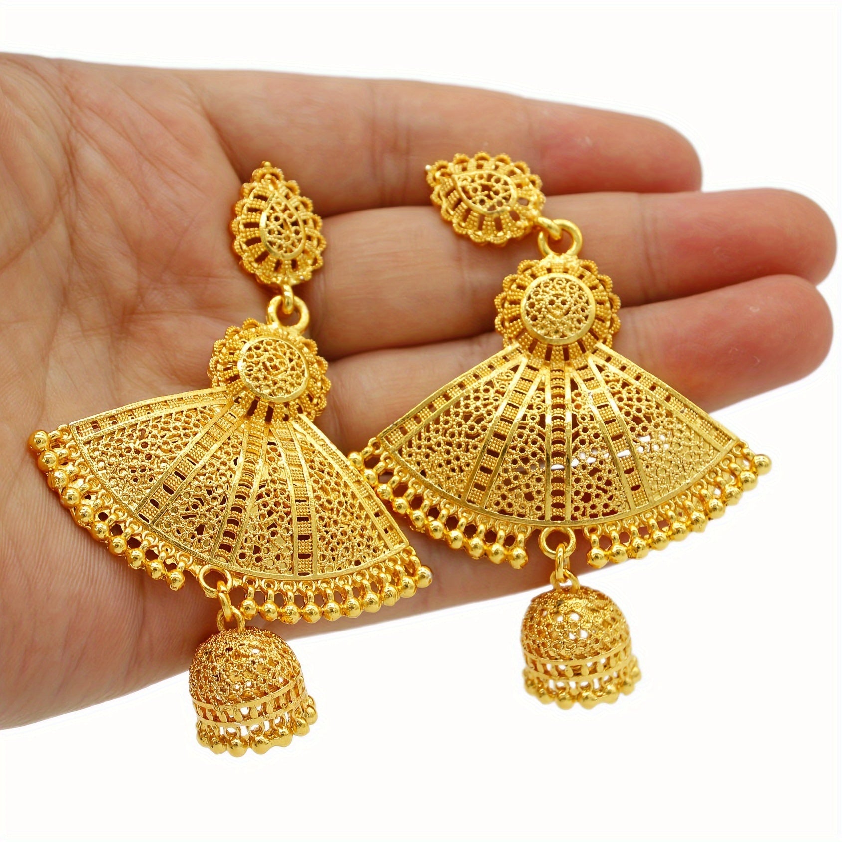 Gold Alloy Fan-Shaped Earrings for Women Minimalist Tribal Jewelry Gift