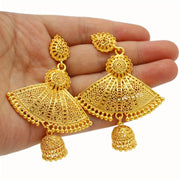 Gold Alloy Fan-Shaped Earrings for Women Minimalist Tribal Jewelry Gift