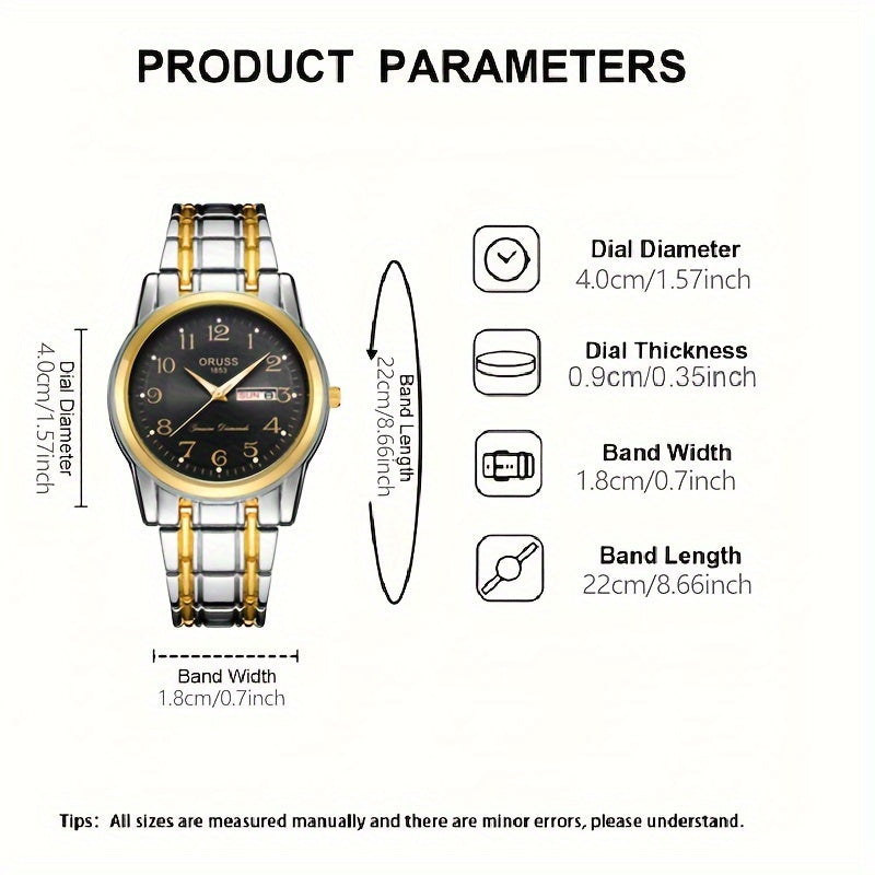 Men's Business Watch Digital Quartz Watch with Calendar and Alloy Case