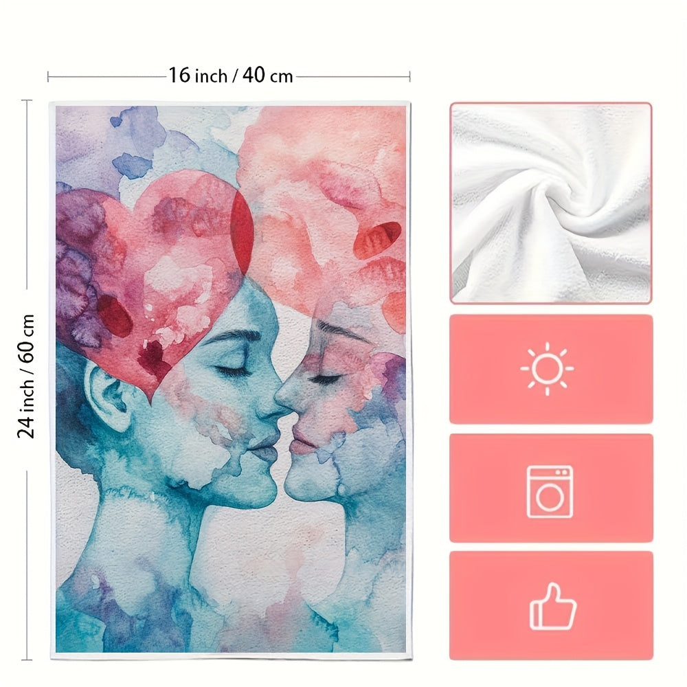 Juego de 2 toallas de cocina de poliéster suave con diseño de rostro en acuarela y alta absorción