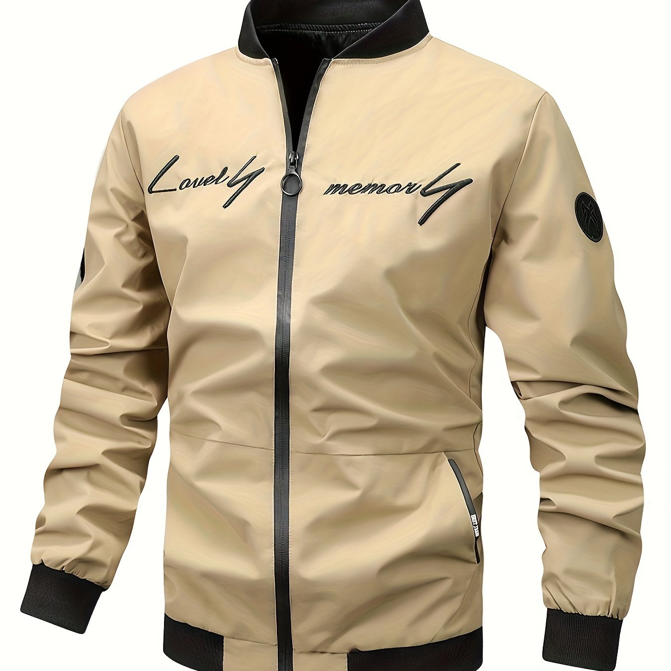 Men's Polyester Bomber Jacket Casual Baseball Coat for Spring Fall