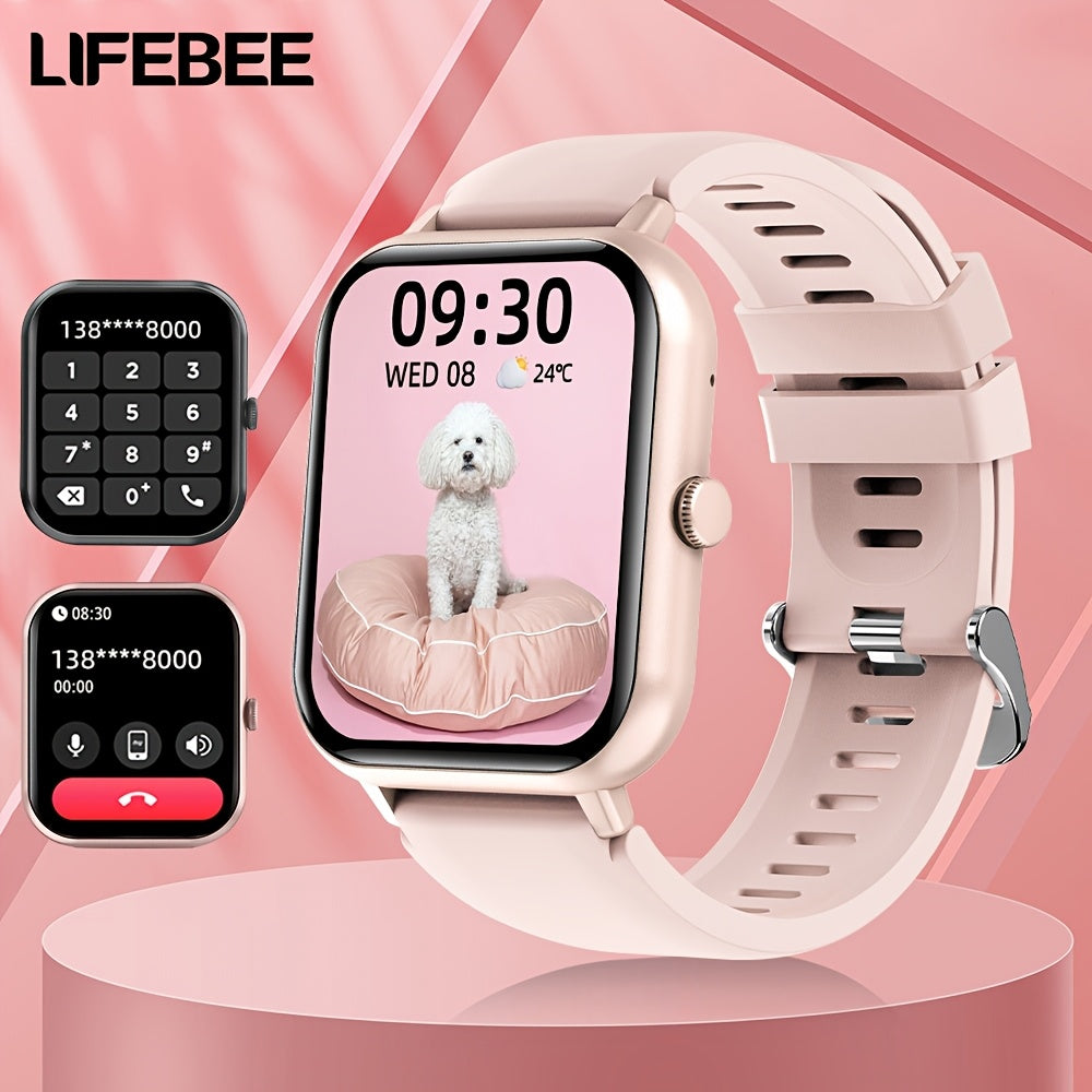 Smartwatch Full Screen Call Function 100+ Exercise Modes Pedometer Calorie Tracker Rechargeable Black Pink