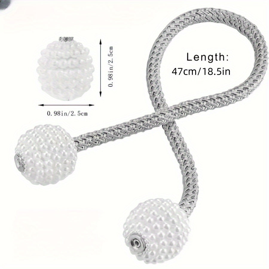 Set of 4 Magnetic Curtain Tiebacks with Faux Pearl Accents Polyester Rope Holders