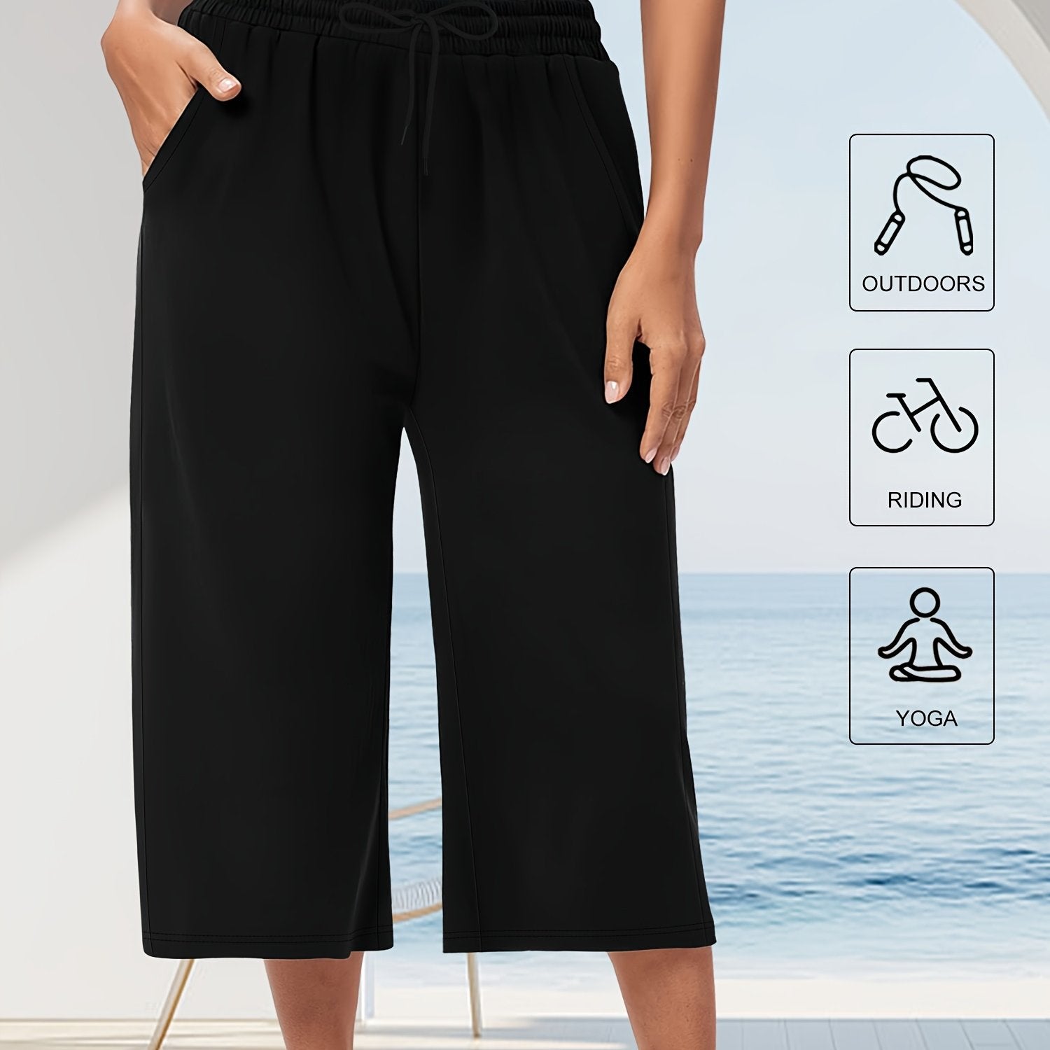 Pantalones capri de tiro alto y gran elasticidad de talla grande con bolsillos para yoga y casual