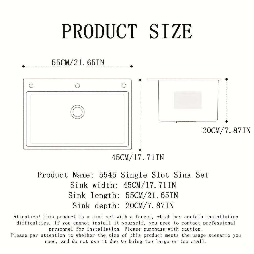 Black Stainless Steel Kitchen Sink Single Bowl Undercounter with Center Drain and Pull-Out Faucet