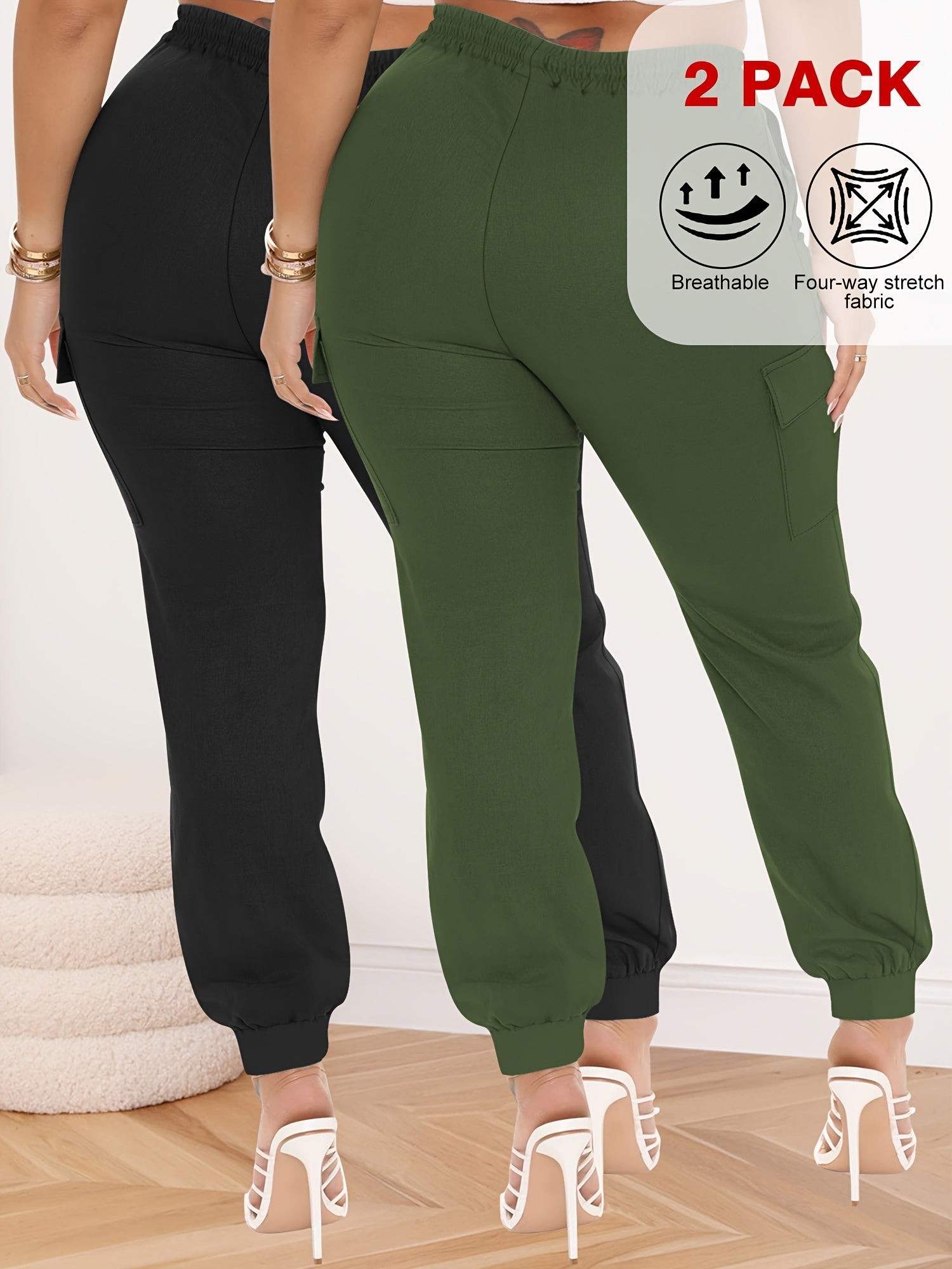 Женские брюки карго большого размера с высокой талией, эластичные, удобные, на шнурке