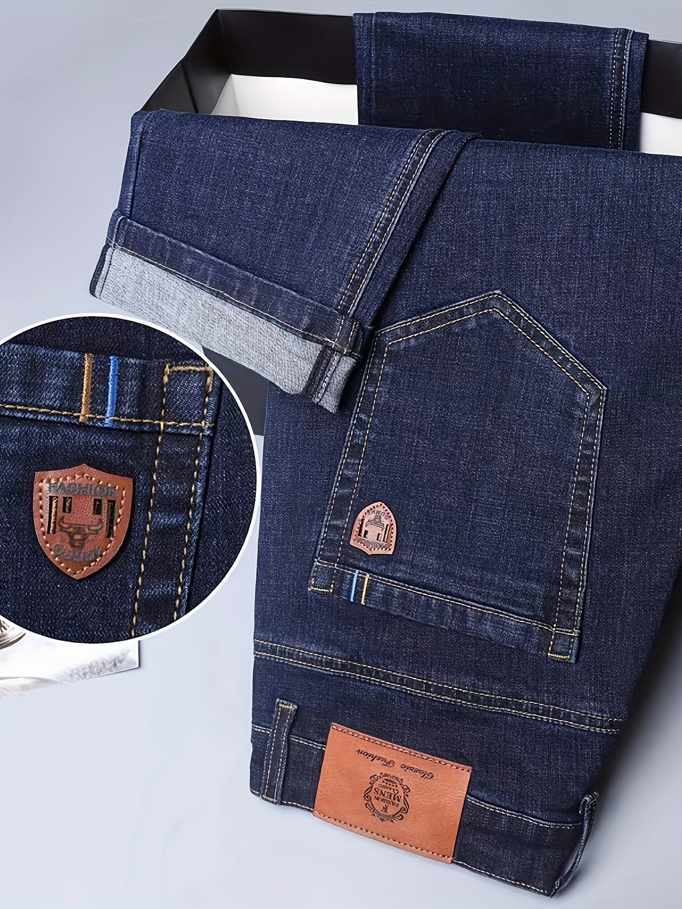 Men's Regular Fit Jeans with Slight Stretch Solid Color Denim for Spring Fall