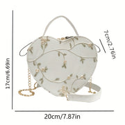 Women's Floral Heart Crossbody Bag with Zipper Closure Pink Green Embroidered PU