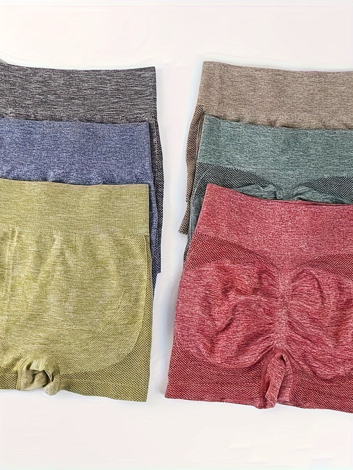 Women's Mid Elastic Polyester Butt-Lifting Shorts for Yoga Sports and Fitness Set of Six