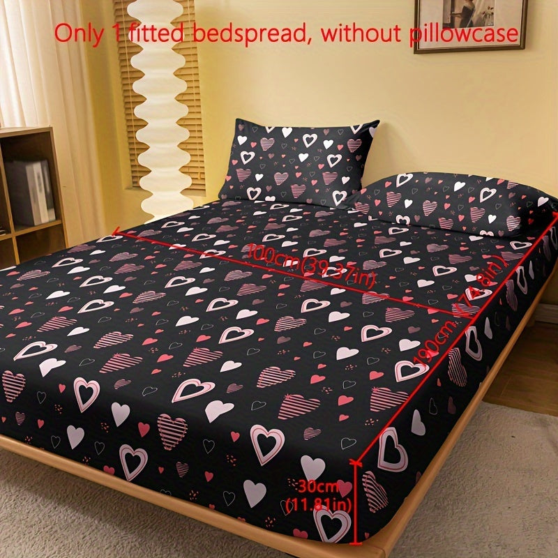 Simple Love Print Brushed Fitted Sheet Deep Pockets Soft Mattress Protector for Bedroom or Guest Room