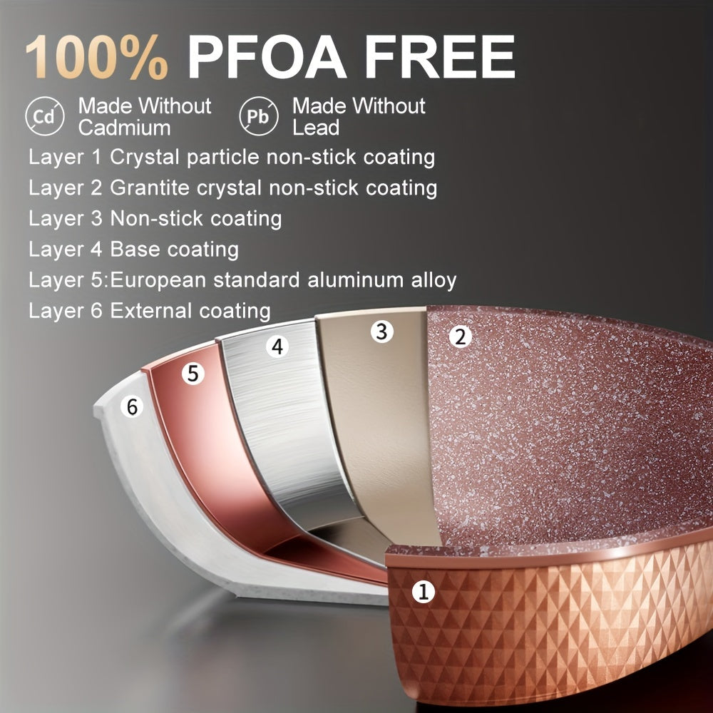 Juego de utensilios de cocina de diamante antiadherente de 15 piezas de lujo con sartenes y ollas para sopa