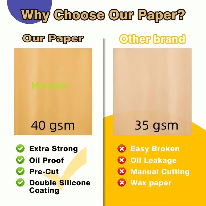 2333 BBQ Бумага 22.86x33.02 см, 50/100/200 шт., предварительно нарезанная антипригарная пергаментная бумага для выпечки, приготовления пищи, гриля, жарки и приготовления на пару - небелёная, подходит для большинства противней.