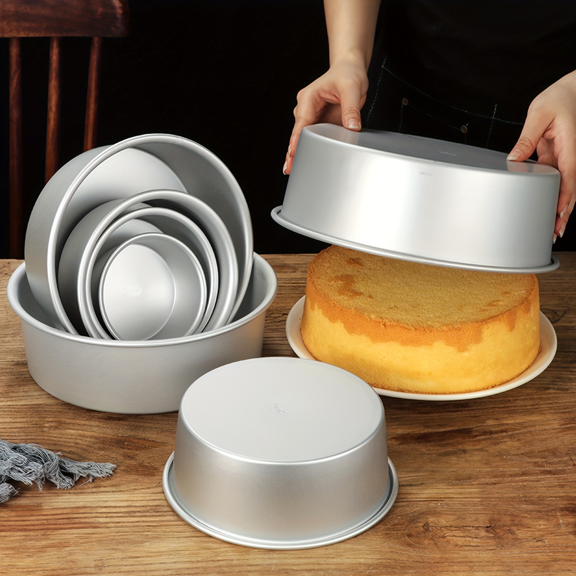 8-Inch Round Oven Cake Mold with Solid Bottom Anodized Aluminum for Chiffon Cakes