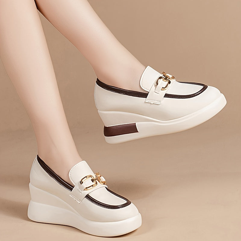 Women's Golden Plated Buckle Thick Sole Casual Spring Flats