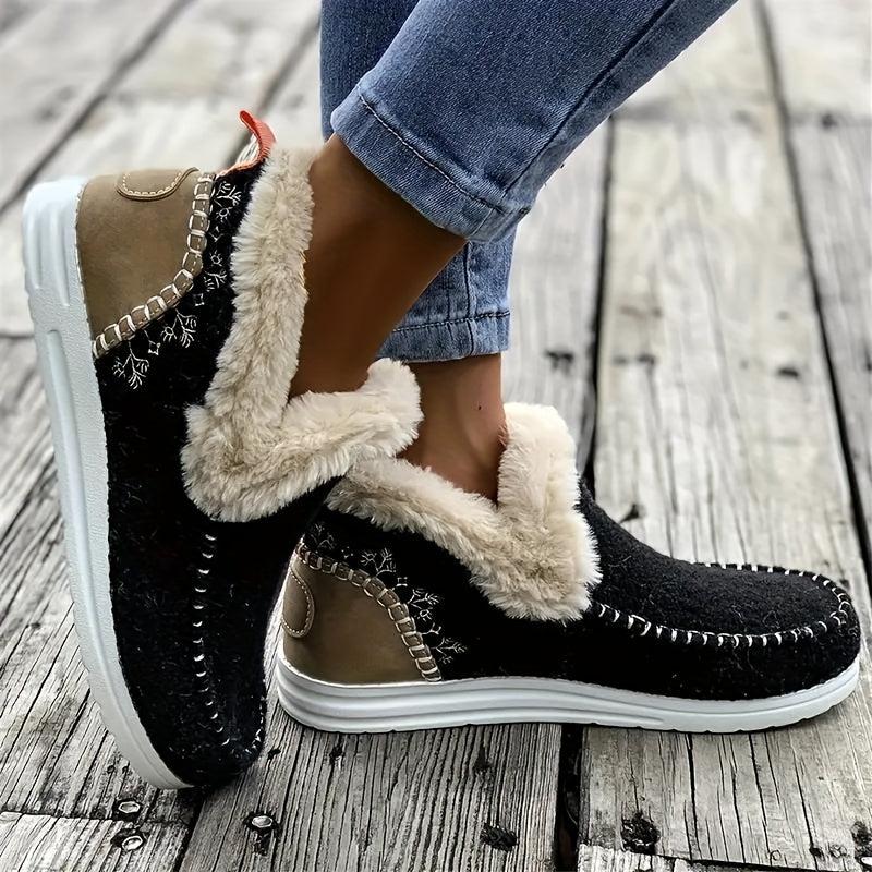 Women's Slip-On Winter Boots Cold Weather Plush-Lined Black Durable Traction