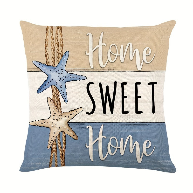Yozgi starfish va shell throw pillow qoplamalari zamonaviy uslubda, 45.72x45.72 sm o'lchamda. Nautik okean plyaj ta'limi dekor uchun mukammal, uy, verandaga, hovli, divan, sofa va tashqi foydalanishga mos. Mustahkam polyesterdan tayyorlangan, pillow