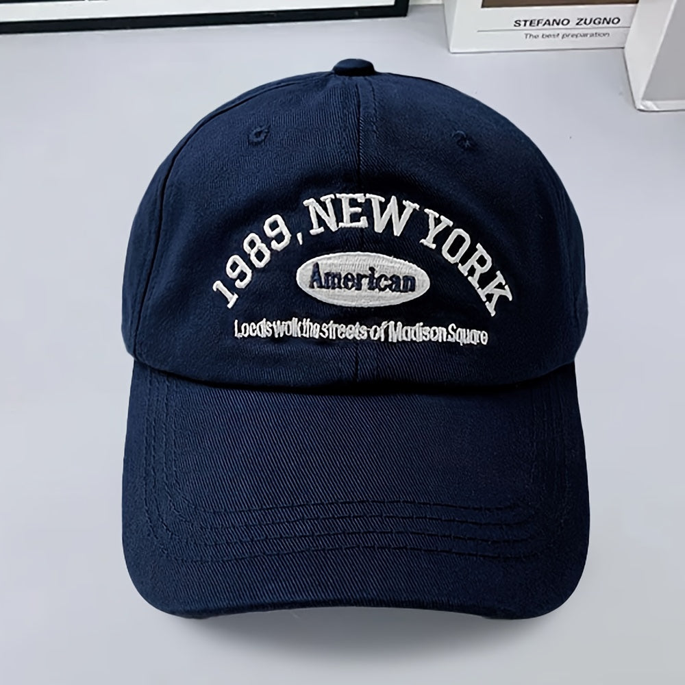 Unisex Polyester Embroidered Baseball Cap with 1989 NY Letter Lightweight Casual Hat for Spring and Autumn