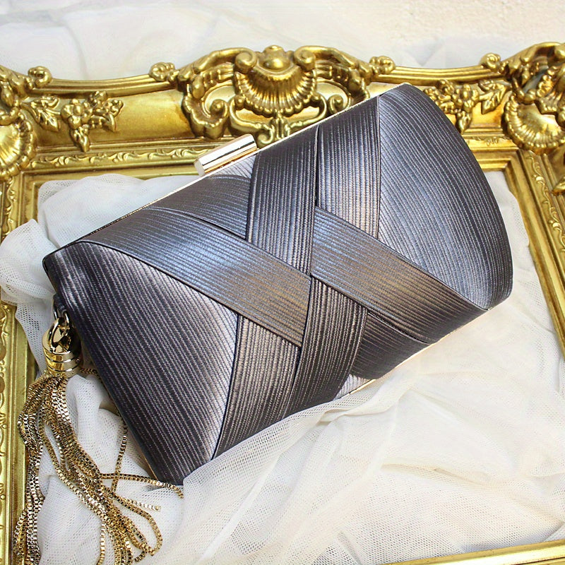 Braided Clutch Wallet for Parties Weddings and Events Champagne Polyester Evening Bag