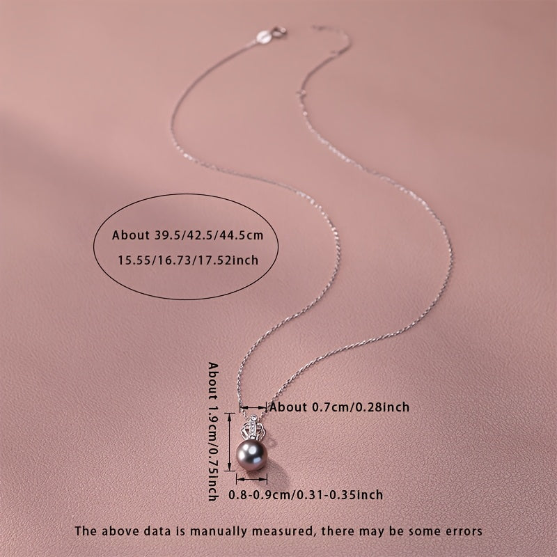 Sterling Silver Necklace with Black Pearl Vintage Crown Design Elegant Jewelry