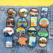 Set of 16 Adventure Themed Plastic Brooch Pins for Travel and Nature Enthusiasts