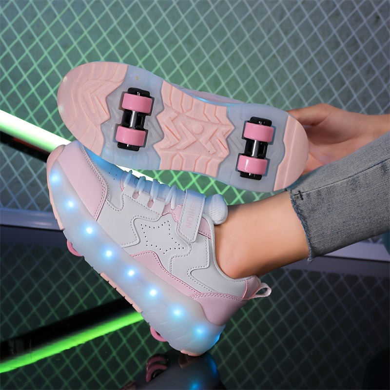 Kids' Low Top Roller Skating Shoes with USB Charging Glowing Effect Breathable Lightweight
