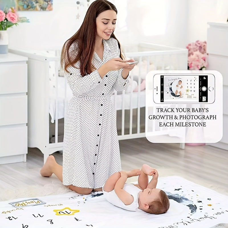 Baby Milestone Blanket Flannel Moon Print for Monthly Photography Growth