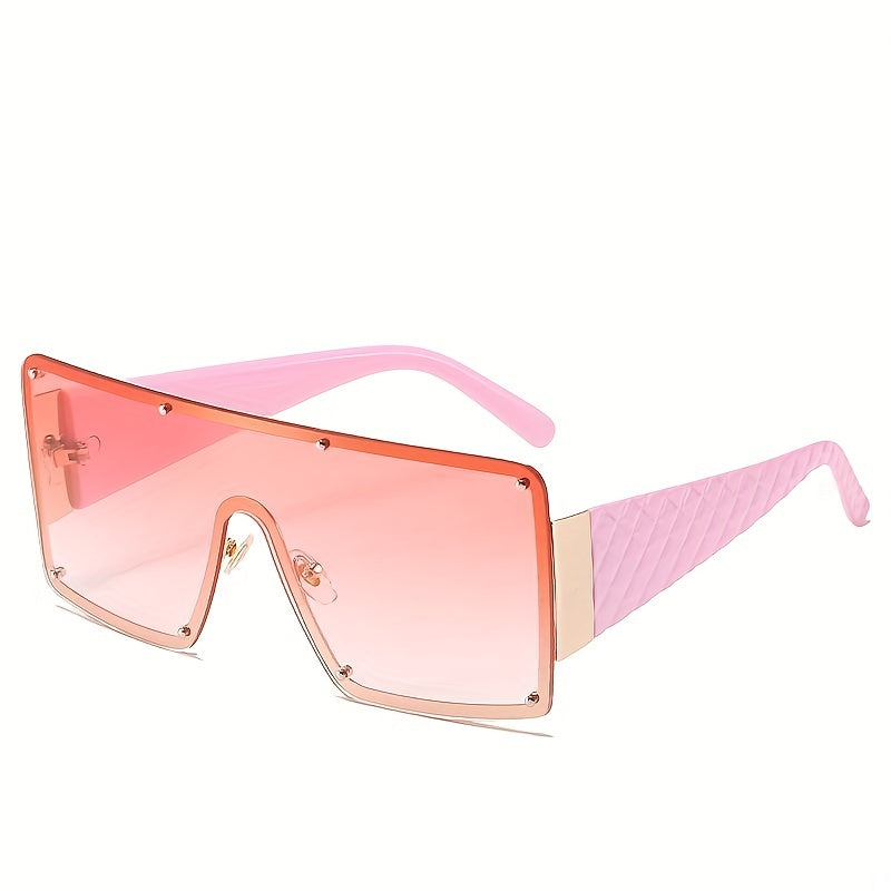 Unisex Oversized Shield Sunglasses with One-Piece Ombre Lens and Rivet Decoration