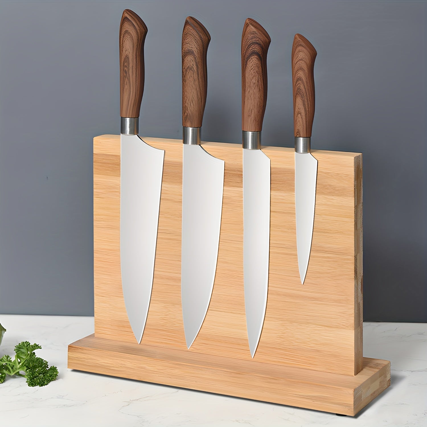Natural Bamboo Double-Sided Magnetic Knife Block with Spacious Storage