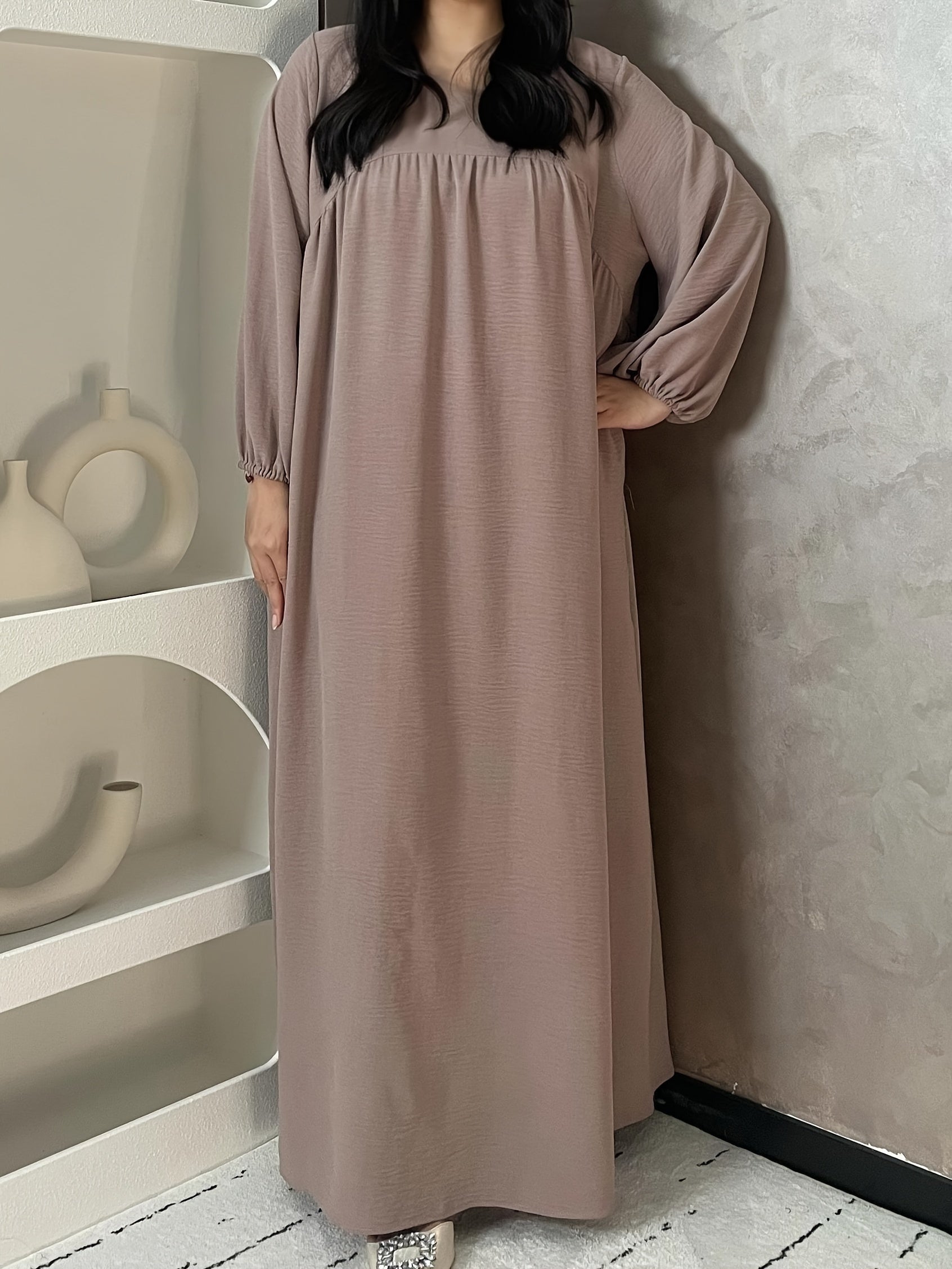 Women’s Balloon Sleeve Pleated Dress One Size