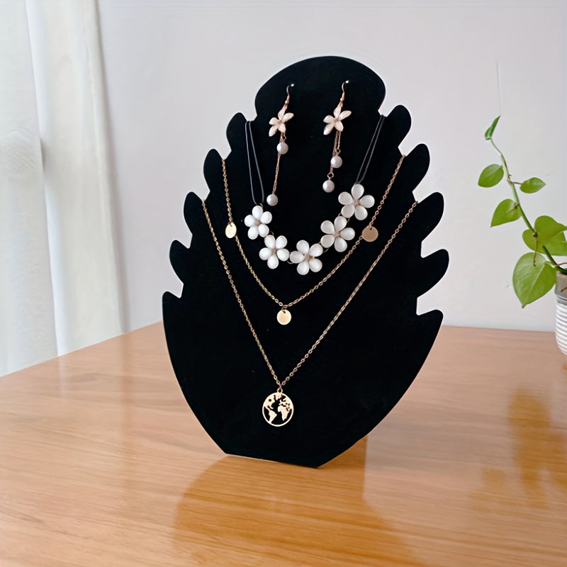 Black Plush Jewelry Display Stand with Pendant Holder and Notches