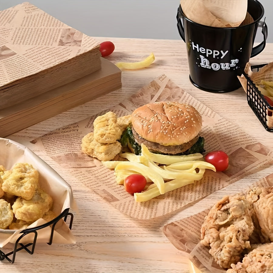 50pcs Food-Grade Oil-Proof Sandwich Packing Paper for Takeaway and Catering