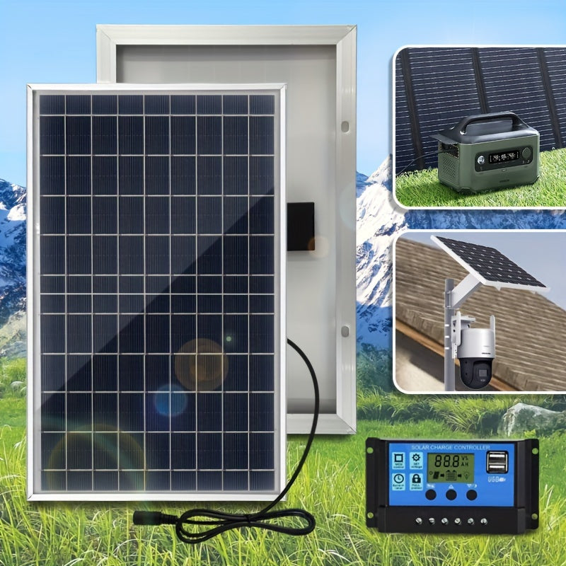 Portable Solar Charger Kit with 18V DC Interface and 60A/80A/100A Controller for Camping Hiking Vehicles Boats
